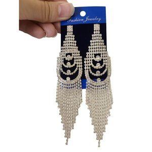 Long Fancy Cubic Zirconia Tassel Earrings, CZ